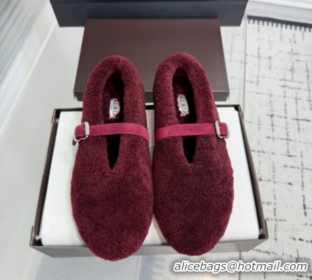 Popular Style Alaia Ballet Flats in Shearling Wool Burgundy 2026 AL120901 1209006