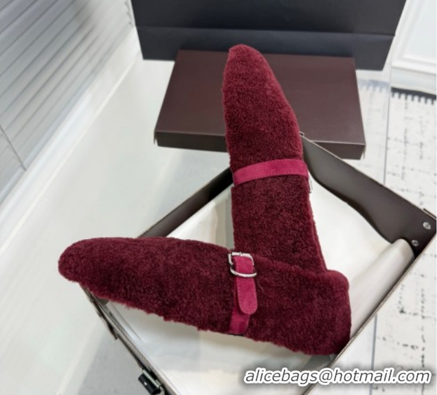 Popular Style Alaia Ballet Flats in Shearling Wool Burgundy 2026 AL120901 1209006