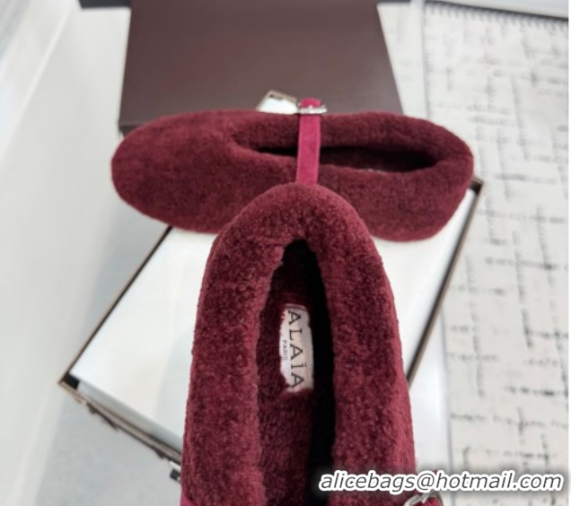 Popular Style Alaia Ballet Flats in Shearling Wool Burgundy 2026 AL120901 1209006