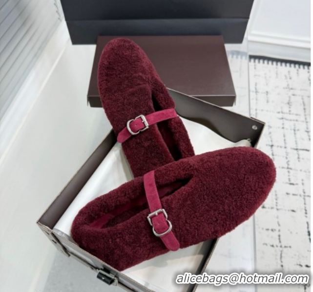 Popular Style Alaia Ballet Flats in Shearling Wool Burgundy 2026 AL120901 1209006