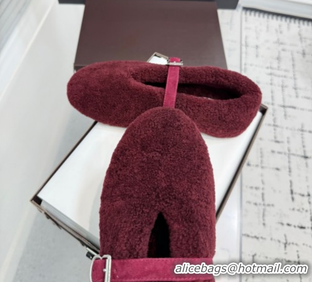 Popular Style Alaia Ballet Flats in Shearling Wool Burgundy 2026 AL120901 1209006