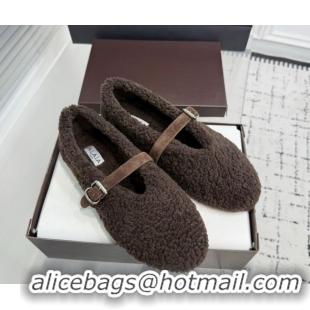 New Style Alaia Ballet Flats in Shearling Wool Dark Brown 2026 AL120901 1209005