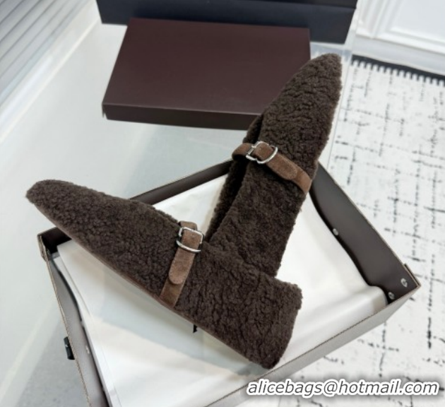 New Style Alaia Ballet Flats in Shearling Wool Dark Brown 2026 AL120901 1209005