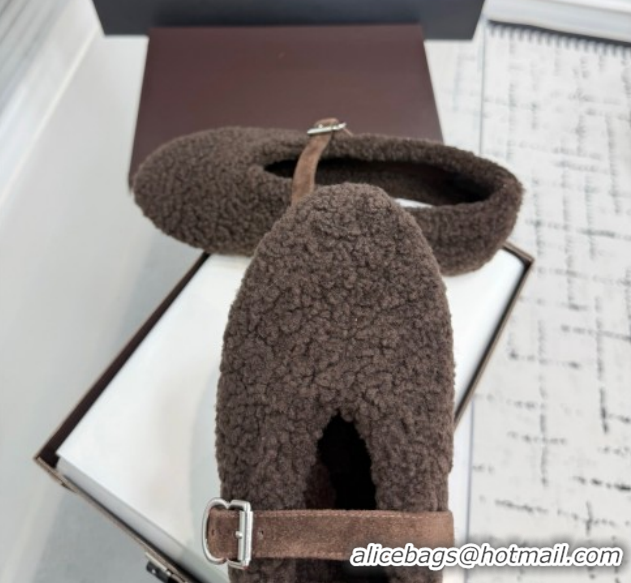 New Style Alaia Ballet Flats in Shearling Wool Dark Brown 2026 AL120901 1209005