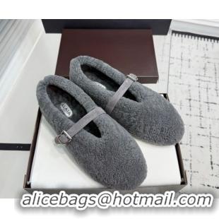 Alaia Ballet Flats in Shearling Wool Grey 2026 AL120901 1209007