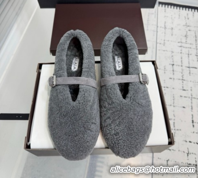 Alaia Ballet Flats in Shearling Wool Grey 2026 AL120901 1209007