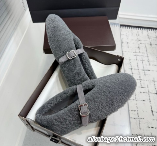 Alaia Ballet Flats in Shearling Wool Grey 2026 AL120901 1209007