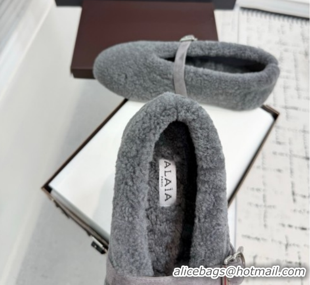 Alaia Ballet Flats in Shearling Wool Grey 2026 AL120901 1209007