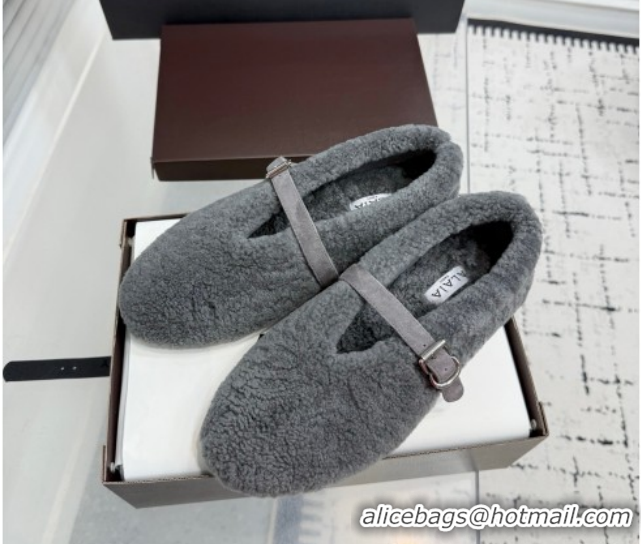 Alaia Ballet Flats in Shearling Wool Grey 2026 AL120901 1209007