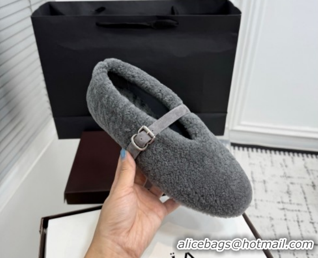 Alaia Ballet Flats in Shearling Wool Grey 2026 AL120901 1209007