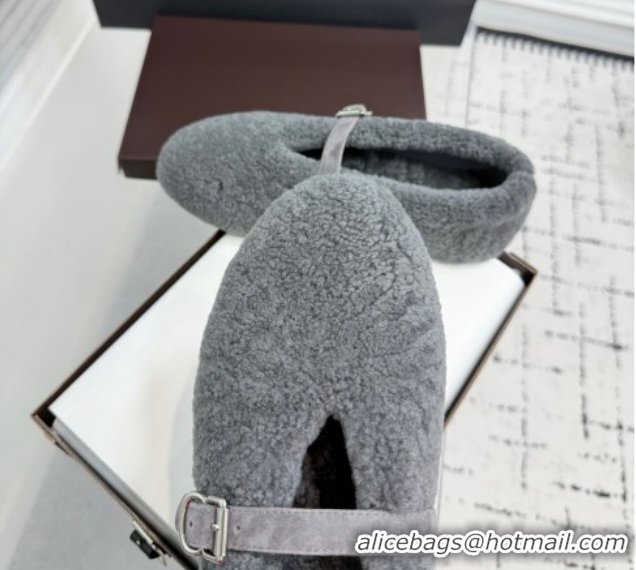 Alaia Ballet Flats in Shearling Wool Grey 2026 AL120901 1209007