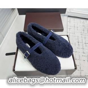 Luxurious Alaia Ballet Flats in Shearling Wool Dark Blue 2026 AL120901 1209008