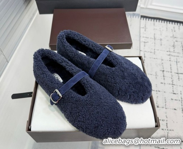 Luxurious Alaia Ballet Flats in Shearling Wool Dark Blue 2026 AL120901 1209008