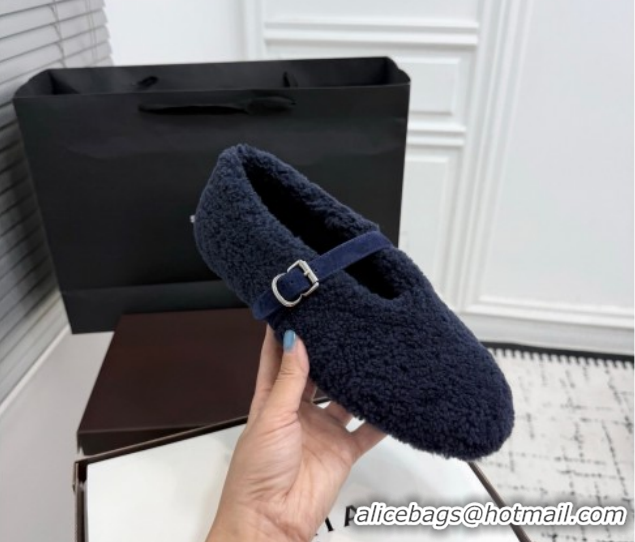 Luxurious Alaia Ballet Flats in Shearling Wool Dark Blue 2026 AL120901 1209008