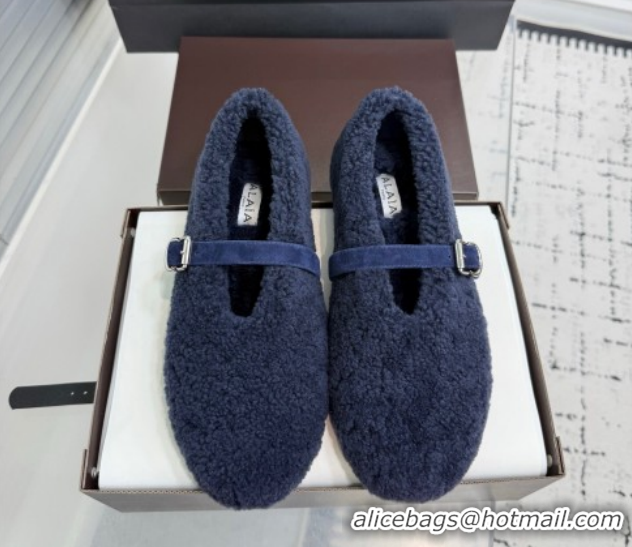 Luxurious Alaia Ballet Flats in Shearling Wool Dark Blue 2026 AL120901 1209008