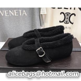 Top Quality Alaia Ballet Flats in Suede and Wool Black AL102901 1209009