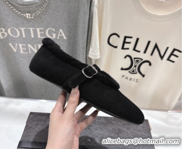 Top Quality Alaia Ballet Flats in Suede and Wool Black AL102901 1209009