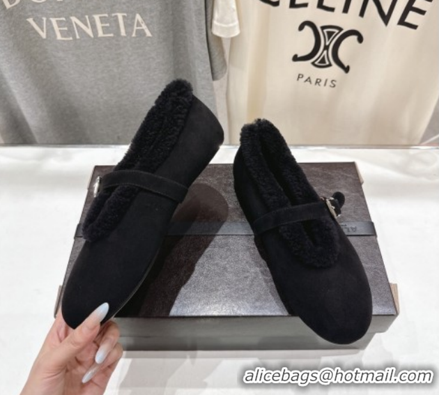 Top Quality Alaia Ballet Flats in Suede and Wool Black AL102901 1209009