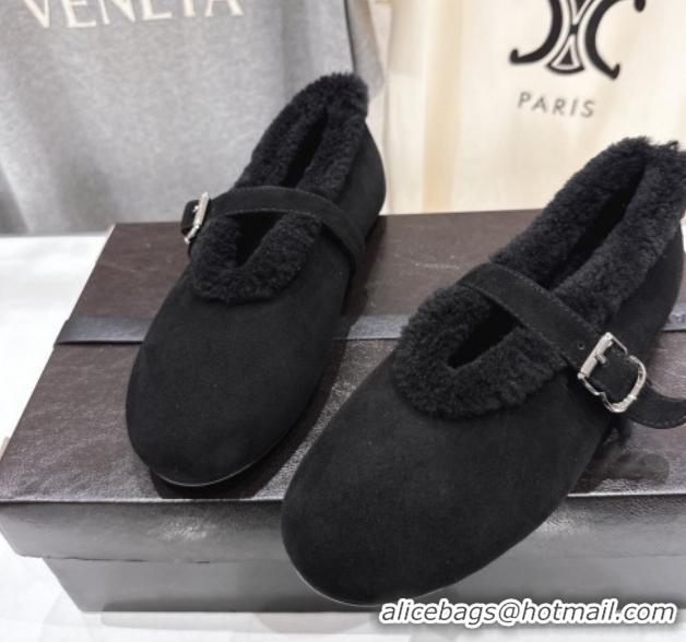 Top Quality Alaia Ballet Flats in Suede and Wool Black AL102901 1209009