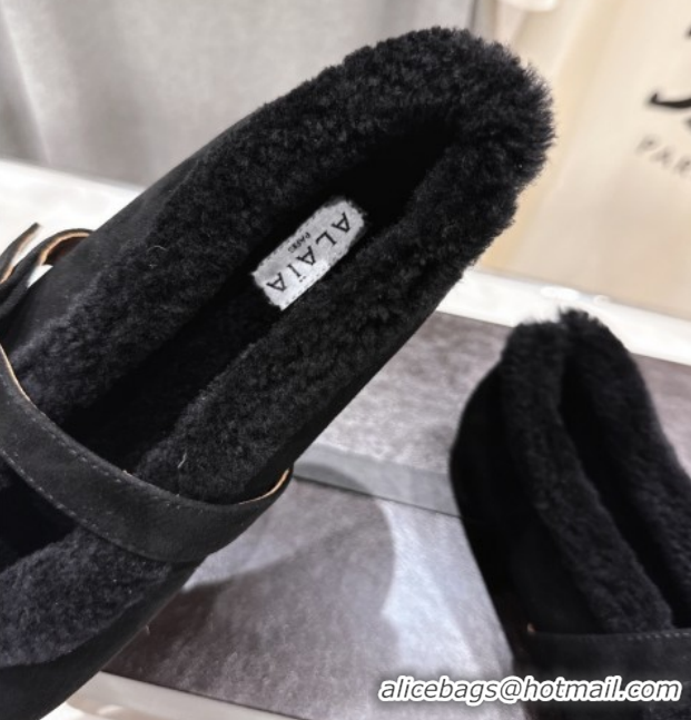 Top Quality Alaia Ballet Flats in Suede and Wool Black AL102901 1209009