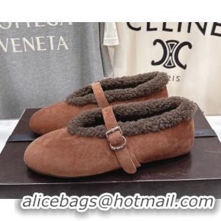 Charming Alaia Ballet Flats in Suede and Wool Brown AL102901 1209010