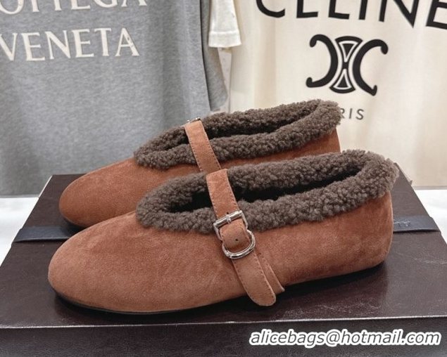 Charming Alaia Ballet Flats in Suede and Wool Brown AL102901 1209010