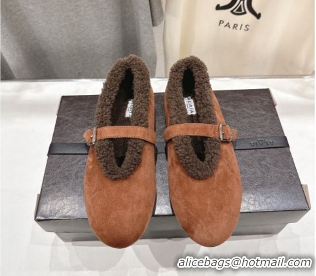 Charming Alaia Ballet Flats in Suede and Wool Brown AL102901 1209010