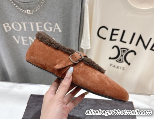 Charming Alaia Ballet Flats in Suede and Wool Brown AL102901 1209010
