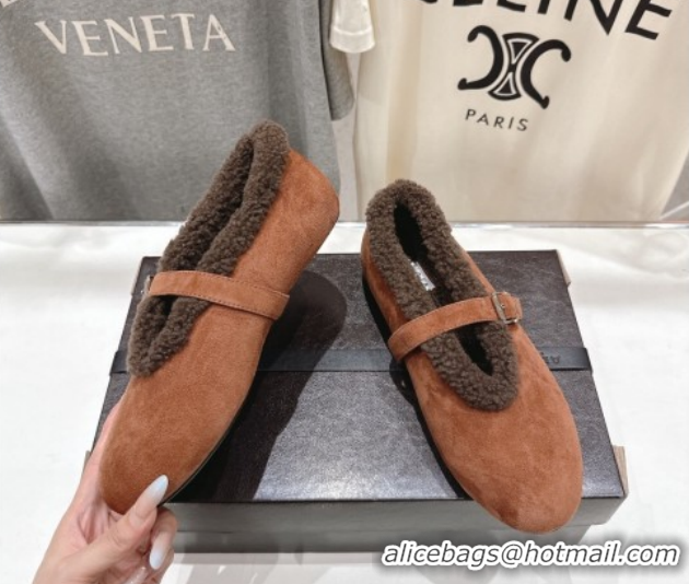 Charming Alaia Ballet Flats in Suede and Wool Brown AL102901 1209010