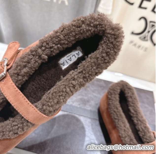 Charming Alaia Ballet Flats in Suede and Wool Brown AL102901 1209010