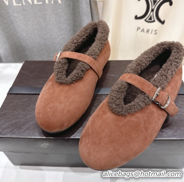 Charming Alaia Ballet Flats in Suede and Wool Brown AL102901 1209010