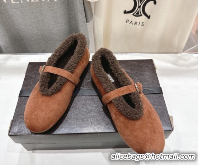 Charming Alaia Ballet Flats in Suede and Wool Brown AL102901 1209010
