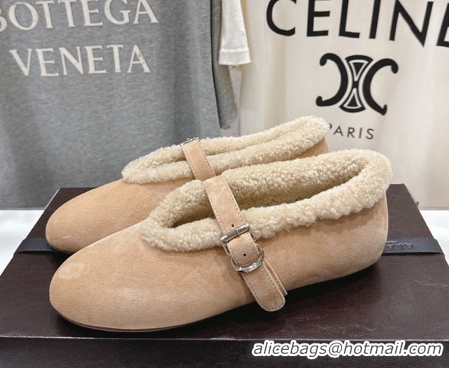 Buy Luxury Alaia Ballet Flats in Suede and Wool Beige AL102901 1209011