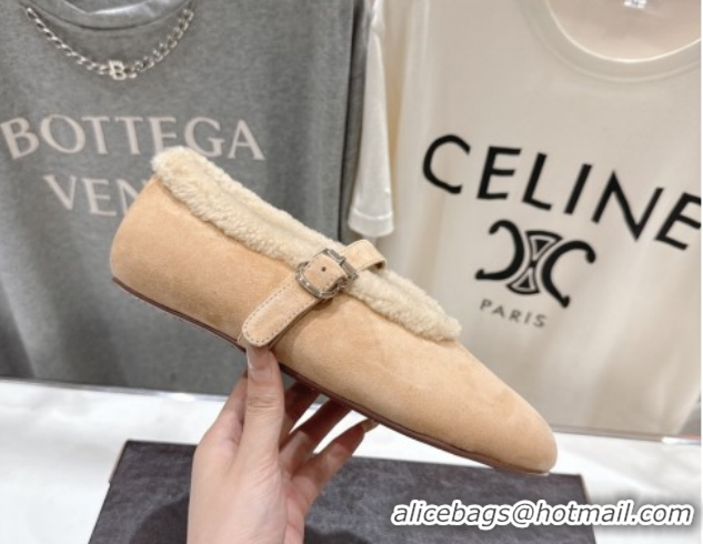 Buy Luxury Alaia Ballet Flats in Suede and Wool Beige AL102901 1209011
