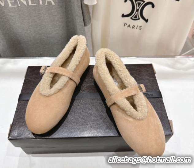Buy Luxury Alaia Ballet Flats in Suede and Wool Beige AL102901 1209011