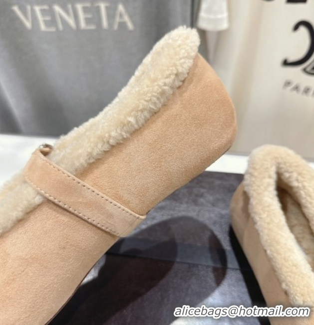 Buy Luxury Alaia Ballet Flats in Suede and Wool Beige AL102901 1209011