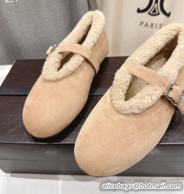 Buy Luxury Alaia Ballet Flats in Suede and Wool Beige AL102901 1209011