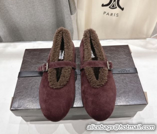 Perfect Alaia Ballet Flats in Suede and Wool Dark Brown AL102901 1209012