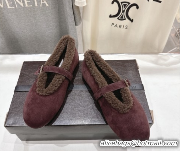 Perfect Alaia Ballet Flats in Suede and Wool Dark Brown AL102901 1209012
