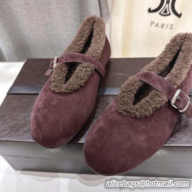 Perfect Alaia Ballet Flats in Suede and Wool Dark Brown AL102901 1209012