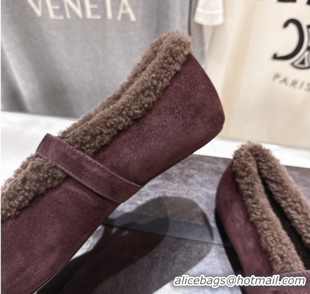 Perfect Alaia Ballet Flats in Suede and Wool Dark Brown AL102901 1209012