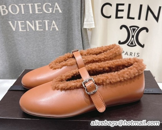 Good Taste Alaia Ballet Flats in Leather and Wool Brown AL102901 1209014