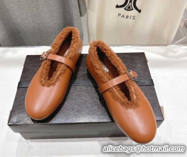 Good Taste Alaia Ballet Flats in Leather and Wool Brown AL102901 1209014