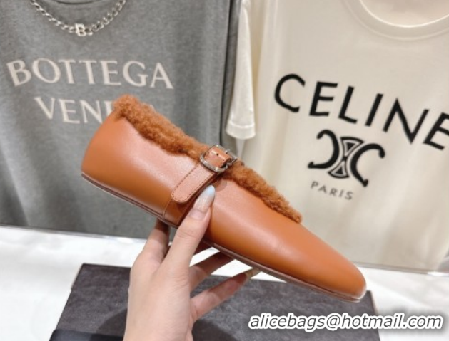 Good Taste Alaia Ballet Flats in Leather and Wool Brown AL102901 1209014