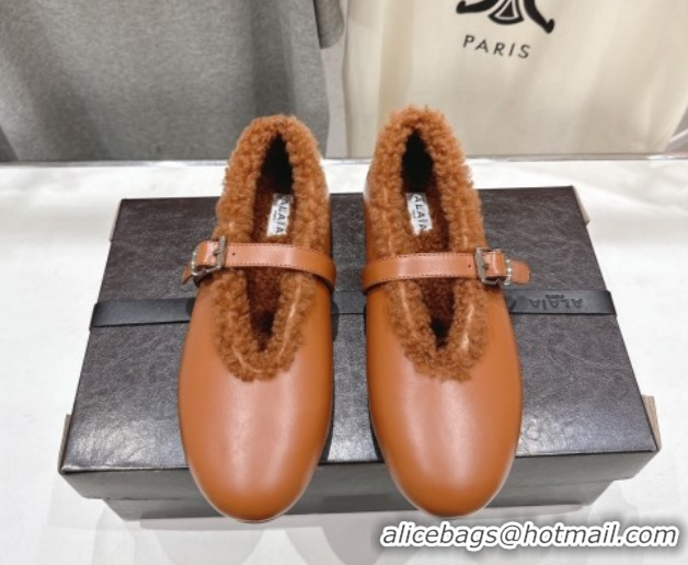 Good Taste Alaia Ballet Flats in Leather and Wool Brown AL102901 1209014