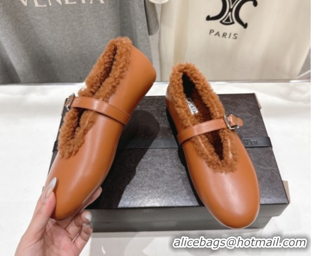 Good Taste Alaia Ballet Flats in Leather and Wool Brown AL102901 1209014