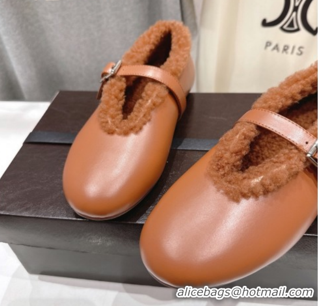 Good Taste Alaia Ballet Flats in Leather and Wool Brown AL102901 1209014