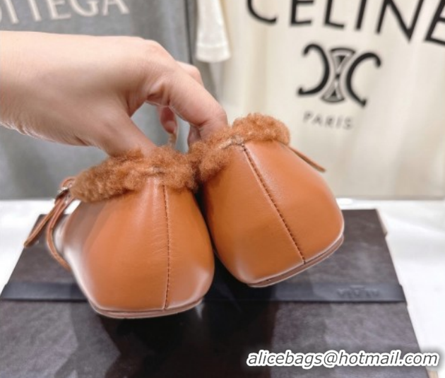 Good Taste Alaia Ballet Flats in Leather and Wool Brown AL102901 1209014