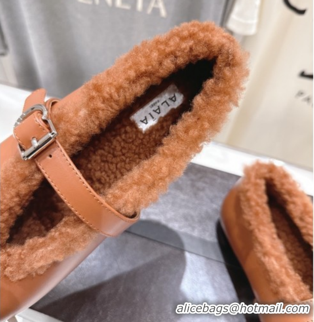 Good Taste Alaia Ballet Flats in Leather and Wool Brown AL102901 1209014