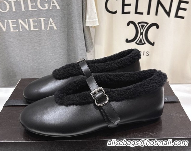 Good Looking Alaia Ballet Flats in Leather and Wool Black AL102901 1209015